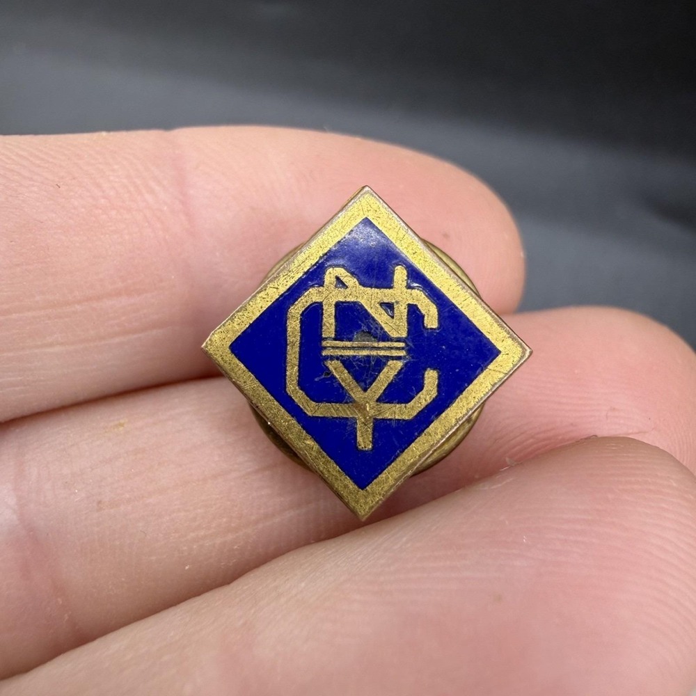 Vintage Dieges & Clust Cap Badge Gold Blue Enamel Square Screw Back Pin